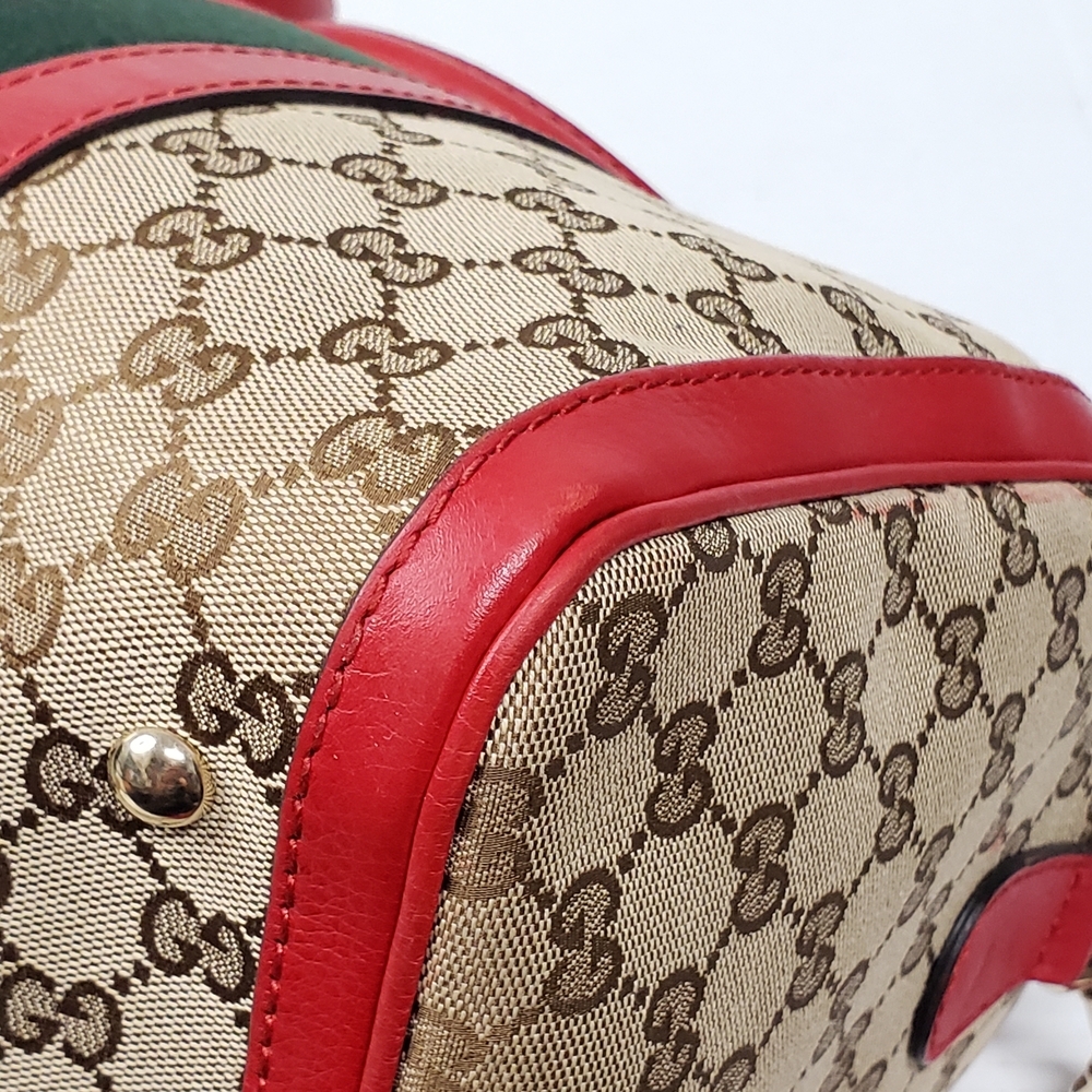 Authentic Gucci Boston GG Supreme Web Stripe Red Leather Satchel Bag - Picture 8 of 16